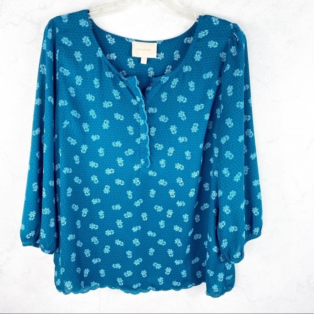 [Skies Are Blue] Blue Floral Blouse